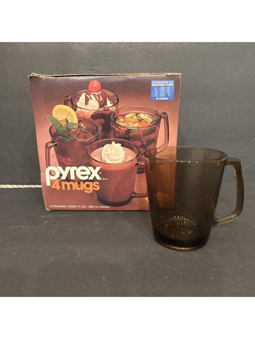 New Pyrex Fireside Set Of 4 Mugs Amber 11oz Mugs Drinkware by Corning